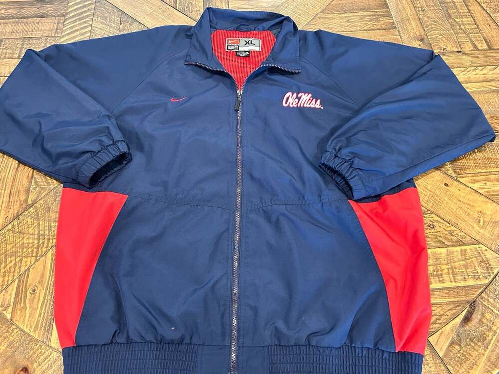 Nike Ole Miss Rebels Windbreaker Jacket Size XL Blue Red NCAA